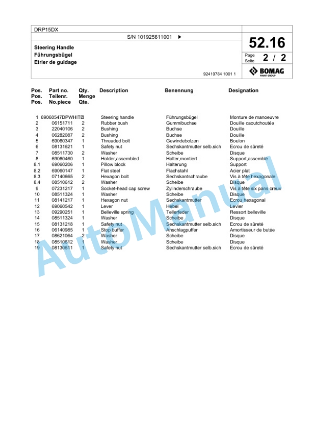 Bomag DRP15DX Vibratory Plate Compactor Spare Parts Catalogue 00826921 3 Bomag DRP15DX Vibratory Plate Compactor Spare Parts Catalogue 00826921-3