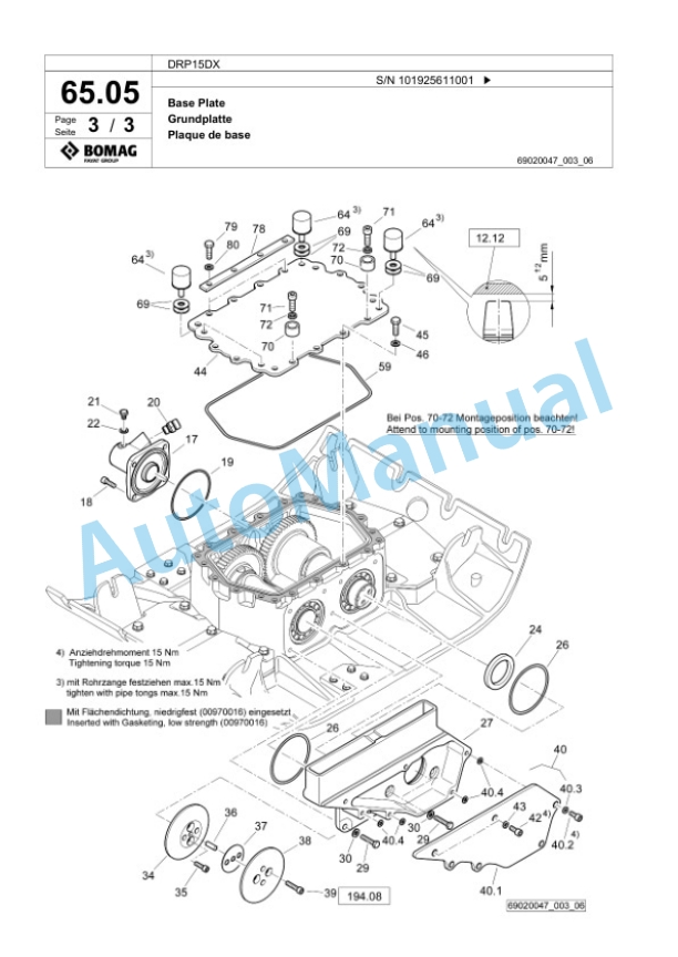 Bomag DRP15DX Vibratory Plate Compactor Spare Parts Catalogue 00826921 4 Bomag DRP15DX Vibratory Plate Compactor Spare Parts Catalogue 00826921-4