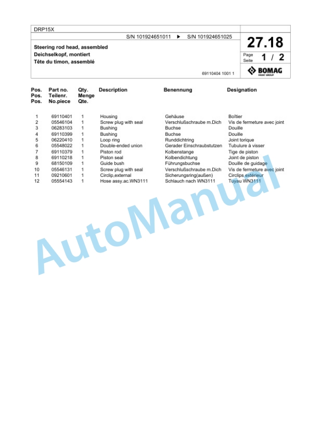 Bomag DRP15X Vibratory Plate Compactor Spare Parts Catalogue 00825937 2 Bomag DRP15X Vibratory Plate Compactor Spare Parts Catalogue 00825937-2