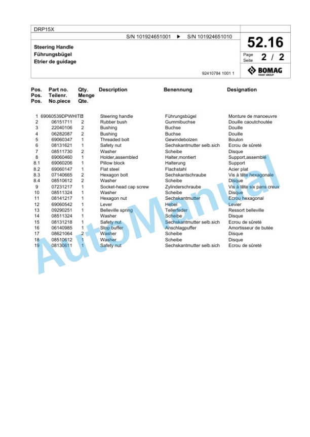 Bomag DRP15X Vibratory Plate Compactor Spare Parts Catalogue 00825937 3 Bomag DRP15X Vibratory Plate Compactor Spare Parts Catalogue 00825937-3