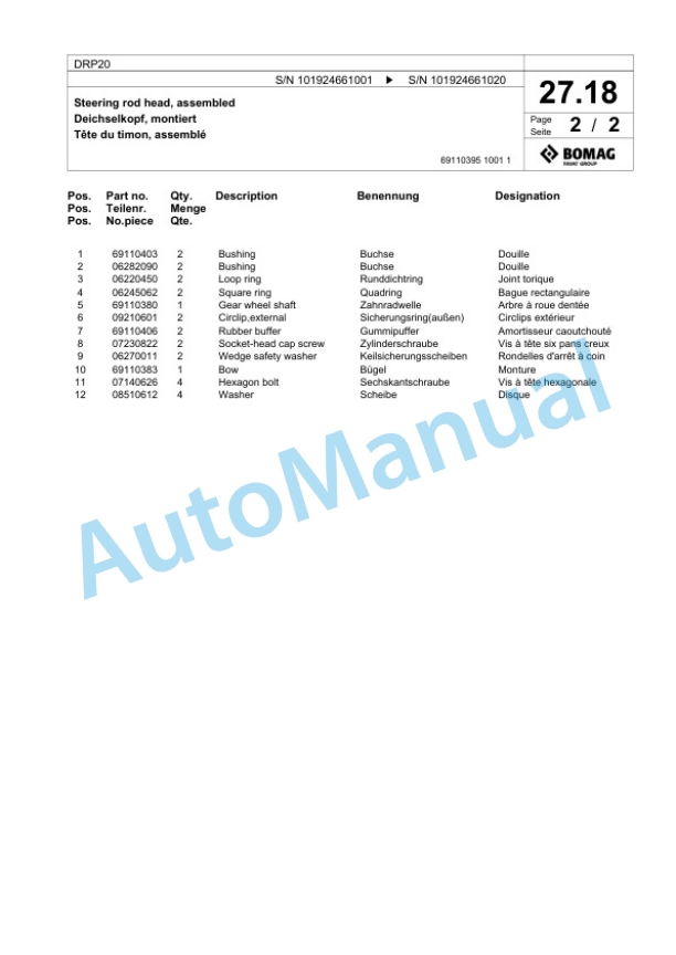 Bomag DRP20 Vibratory Plate Compactor Spare Parts Catalogue 00825939 2 Bomag DRP20 Vibratory Plate Compactor Spare Parts Catalogue 00825939-2