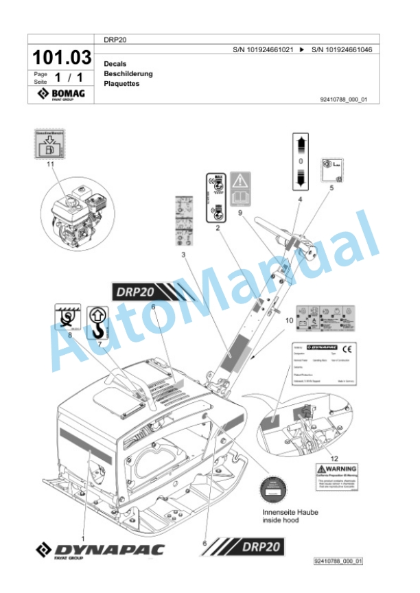 Bomag DRP20 Vibratory Plate Compactor Spare Parts Catalogue 00825939 4 Bomag DRP20 Vibratory Plate Compactor Spare Parts Catalogue 00825939-4