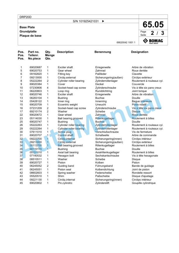 Bomag DRP20D Vibratory Plate Compactor Spare Parts Catalogue 00826527 4 Bomag DRP20D Vibratory Plate Compactor Spare Parts Catalogue 00826527-4