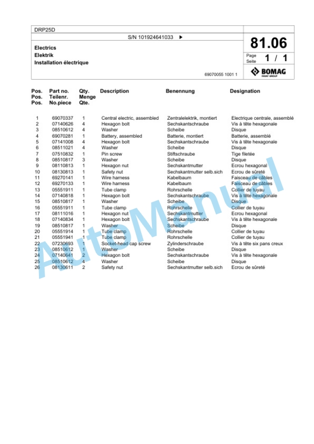 Bomag DRP25D Vibratory Plate Compactor Spare Parts Catalogue 00825945 5 Bomag DRP25D Vibratory Plate Compactor Spare Parts Catalogue 00825945-5