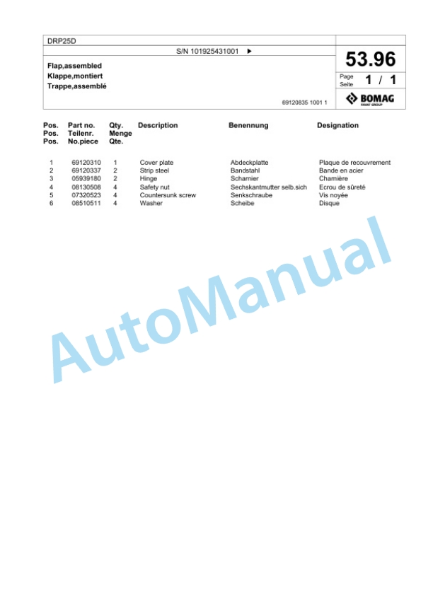 Bomag DRP25D Vibratory Plate Compactor Spare Parts Catalogue 00826529 3 Bomag DRP25D Vibratory Plate Compactor Spare Parts Catalogue 00826529-3