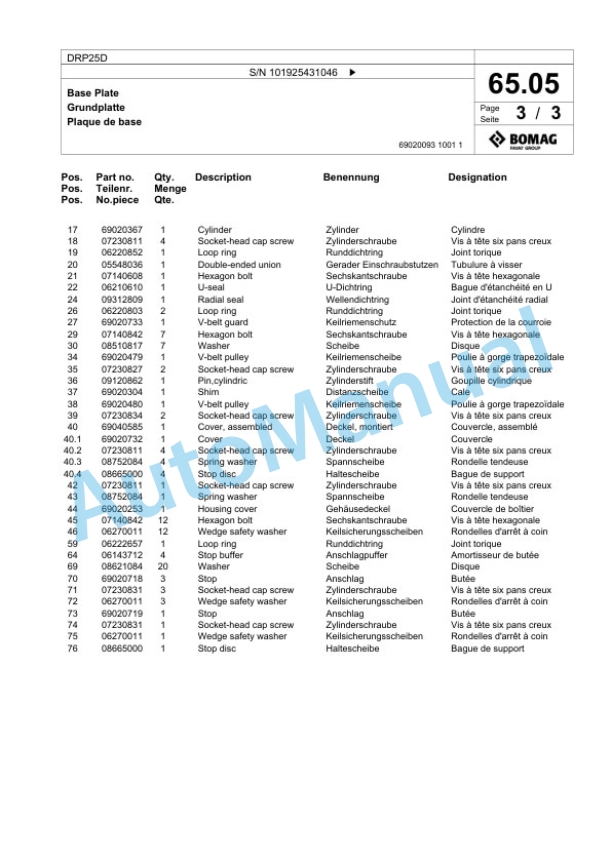 Bomag DRP25D Vibratory Plate Compactor Spare Parts Catalogue 00826529 4 Bomag DRP25D Vibratory Plate Compactor Spare Parts Catalogue 00826529-4