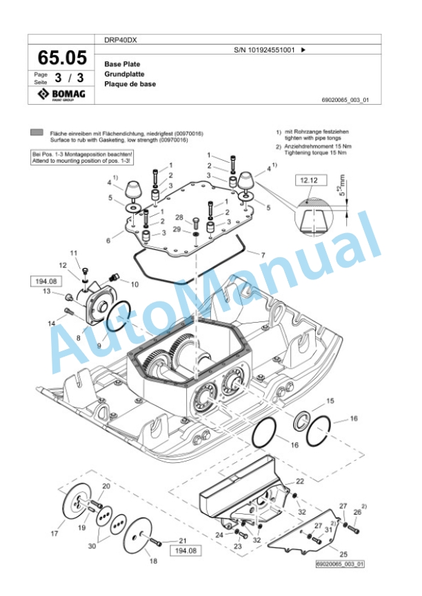 Bomag DRP40DX Vibratory Plate Compactor Spare Parts Catalogue 00826441 4 Bomag DRP40DX Vibratory Plate Compactor Spare Parts Catalogue 00826441-4