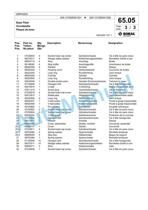 Bomag DRP40DX Vibratory Plate Compactor Spare Parts Catalogue 00826531 3 Bomag DRP40DX Vibratory Plate Compactor Spare Parts Catalogue 00826531-3