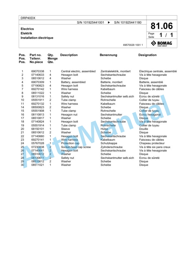 Bomag DRP40DX Vibratory Plate Compactor Spare Parts Catalogue 00826531 4 Bomag DRP40DX Vibratory Plate Compactor Spare Parts Catalogue 00826531-4