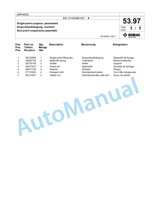 Bomag DRP45DX Vibratory Plate Compactor Spare Parts Catalogue 00825943 3 Bomag DRP45DX Vibratory Plate Compactor Spare Parts Catalogue 00825943-3