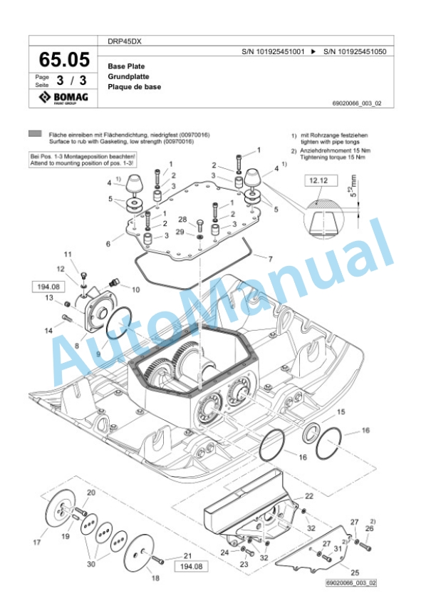 Bomag DRP45DX Vibratory Plate Compactor Spare Parts Catalogue 00826533 3 Bomag DRP45DX Vibratory Plate Compactor Spare Parts Catalogue 00826533-3