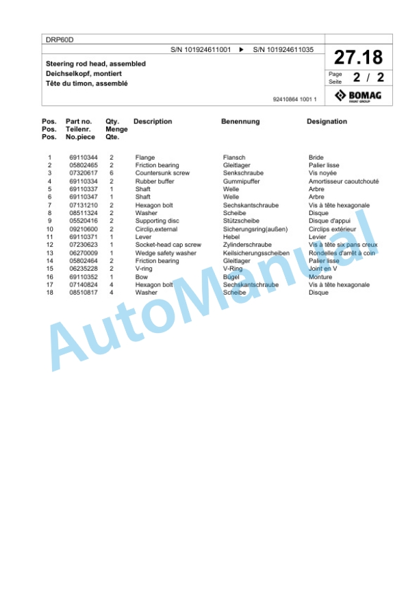 Bomag DRP60D Vibratory Plate Compactor Spare Parts Catalogue 00826109-2
