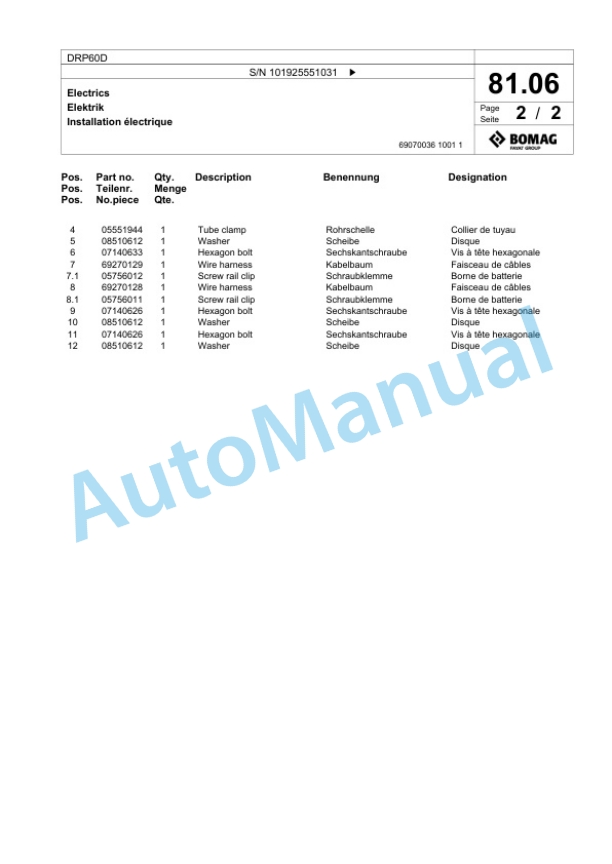 Bomag DRP60D Vibratory Plate Compactor Spare Parts Catalogue 00826747 5 Bomag DRP60D Vibratory Plate Compactor Spare Parts Catalogue 00826747-5