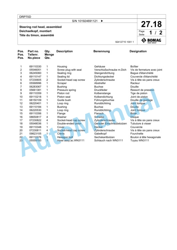Bomag DRP70D Vibratory Plate Compactor Spare Parts Catalogue 00825947 2 Bomag DRP70D Vibratory Plate Compactor Spare Parts Catalogue 00825947-2