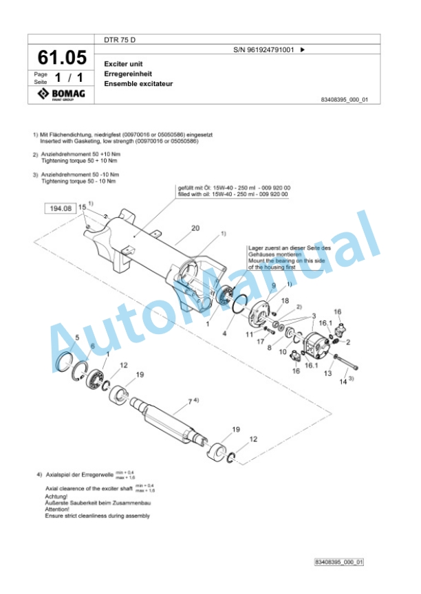 Bomag DTR 75 D Double Vibratory Roller Spare Parts Catalogue 00826587 3 Bomag DTR 75 D Double Vibratory Roller Spare Parts Catalogue 00826587-3