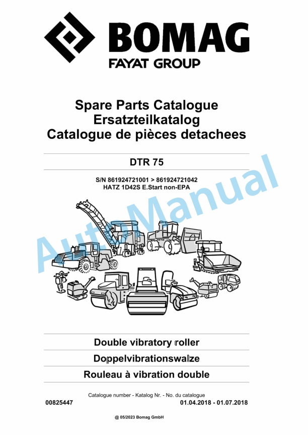 Bomag DTR 75 Double Vibratory Roller Spare Parts Catalogue 00825447