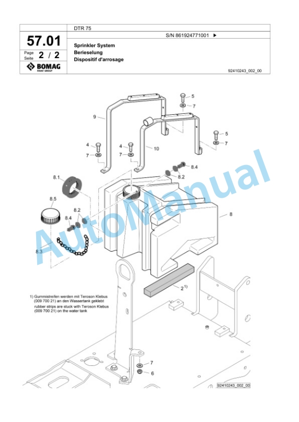 Bomag DTR 75 Double Vibratory Roller Spare Parts Catalogue 00825451-3
