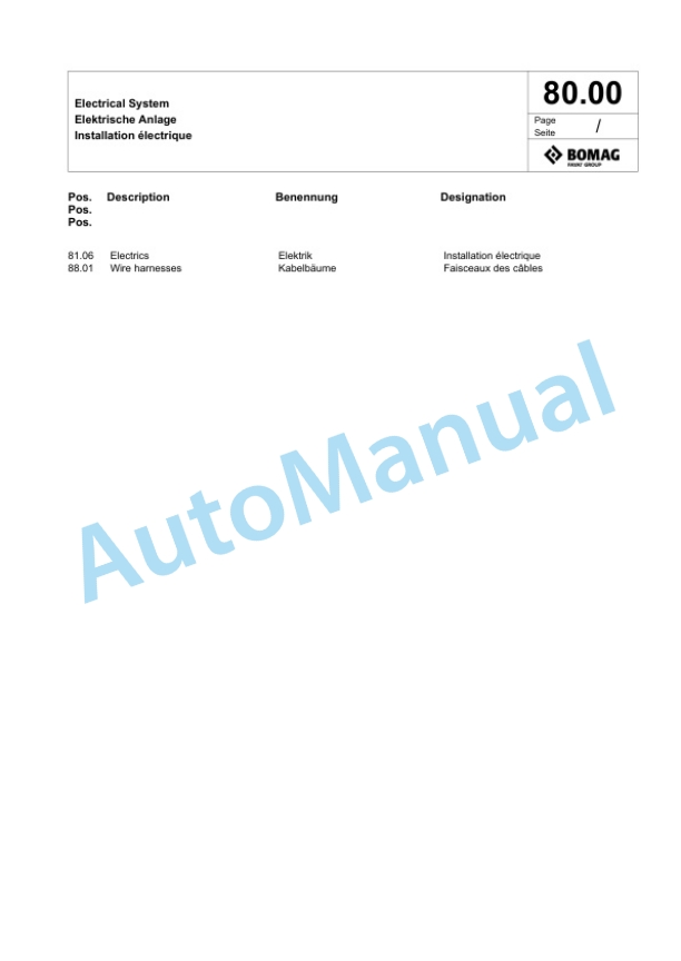 Bomag DTR 75 Double Vibratory Roller Spare Parts Catalogue 00826589-3