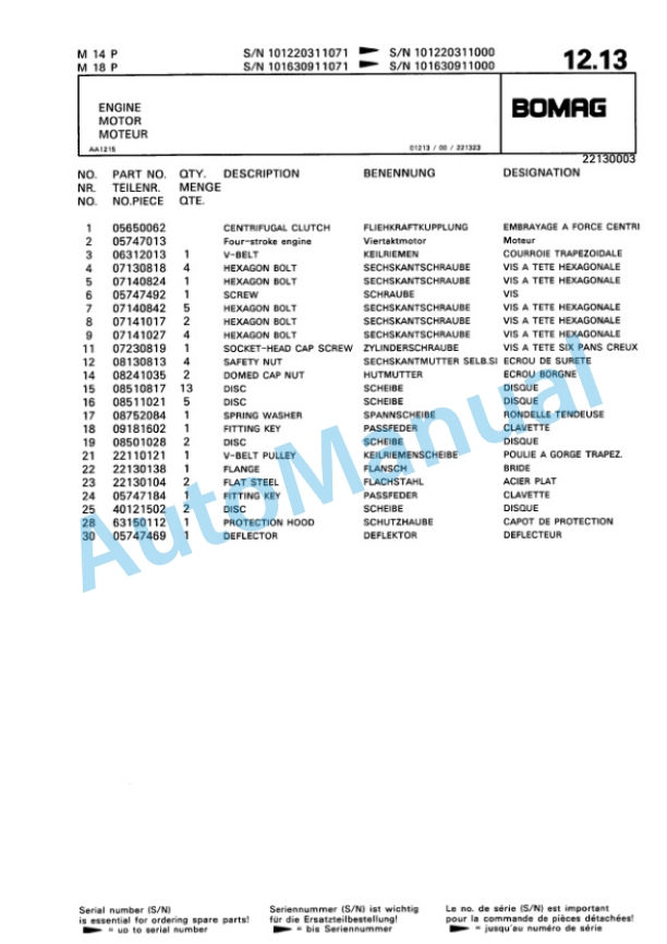 Bomag M14P, M18P Vibratory Plate Compactor Spare Parts Catalogue 00815001 3 Bomag M14P, M18P Vibratory Plate Compactor Spare Parts Catalogue 00815001-3