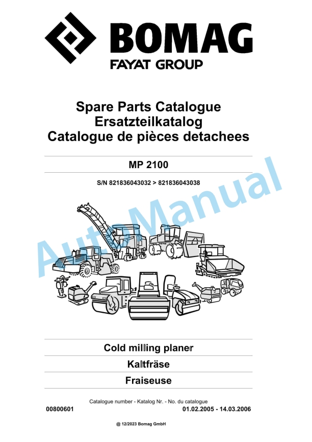 Bomag MP 2100 Cold Milling Planer Spare Parts Catalogue 00800601