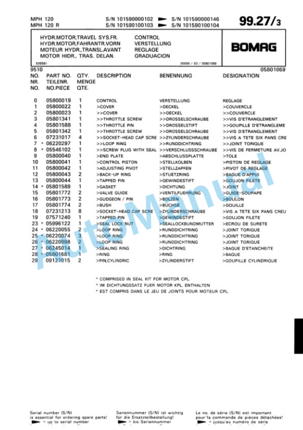 Bomag MPH 120 Soil Stabilizer - Asphalt Recycler Spare Parts Catalogue 00810083 3 Bomag MPH 120 Soil Stabilizer - Asphalt Recycler Spare Parts Catalogue 00810083-3
