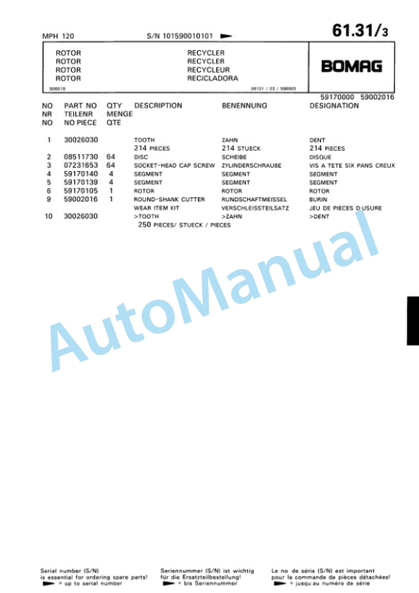 Bomag MPH 120 Soil Stabilizer - Asphalt Recycler Spare Parts Catalogue 00810183 2 Bomag MPH 120 Soil Stabilizer - Asphalt Recycler Spare Parts Catalogue 00810183-2
