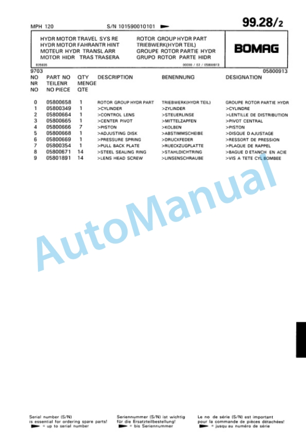 Bomag MPH 120 Soil Stabilizer - Asphalt Recycler Spare Parts Catalogue 00810183 4 Bomag MPH 120 Soil Stabilizer - Asphalt Recycler Spare Parts Catalogue 00810183-4