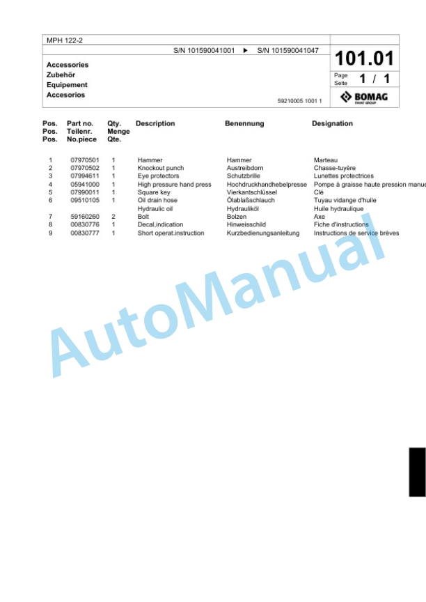 Bomag MPH 122-2 Soil Stabilizer - Asphalt Recycler Spare Parts Catalogue 00818177 3 Bomag MPH 122-2 Soil Stabilizer - Asphalt Recycler Spare Parts Catalogue 00818177-3