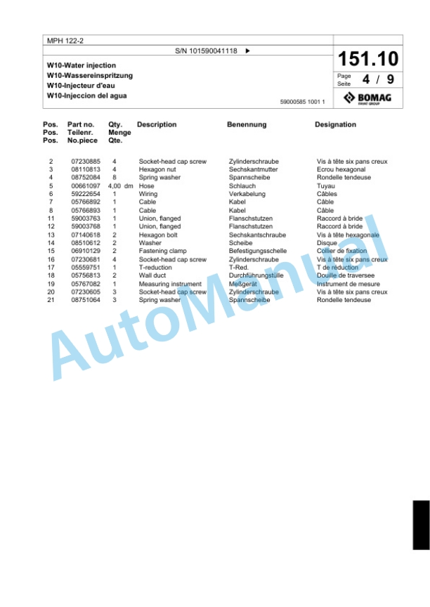 Bomag MPH 122-2 Soil Stabilizer - Asphalt Recycler Spare Parts Catalogue 00818177 4 Bomag MPH 122-2 Soil Stabilizer - Asphalt Recycler Spare Parts Catalogue 00818177-4