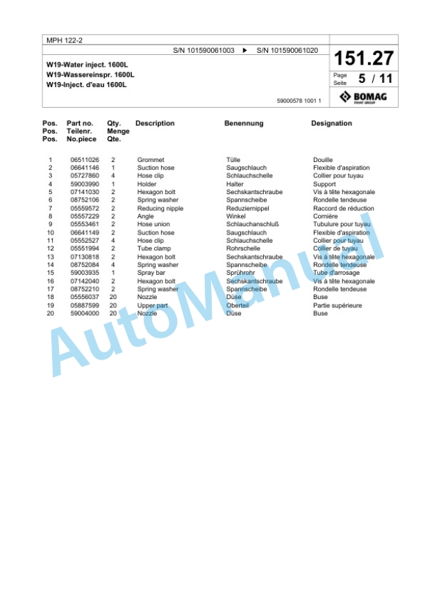 Bomag MPH 122-2 Soil Stabilizer - Asphalt Recycler Spare Parts Catalogue 00818727 4 Bomag MPH 122-2 Soil Stabilizer - Asphalt Recycler Spare Parts Catalogue 00818727-4