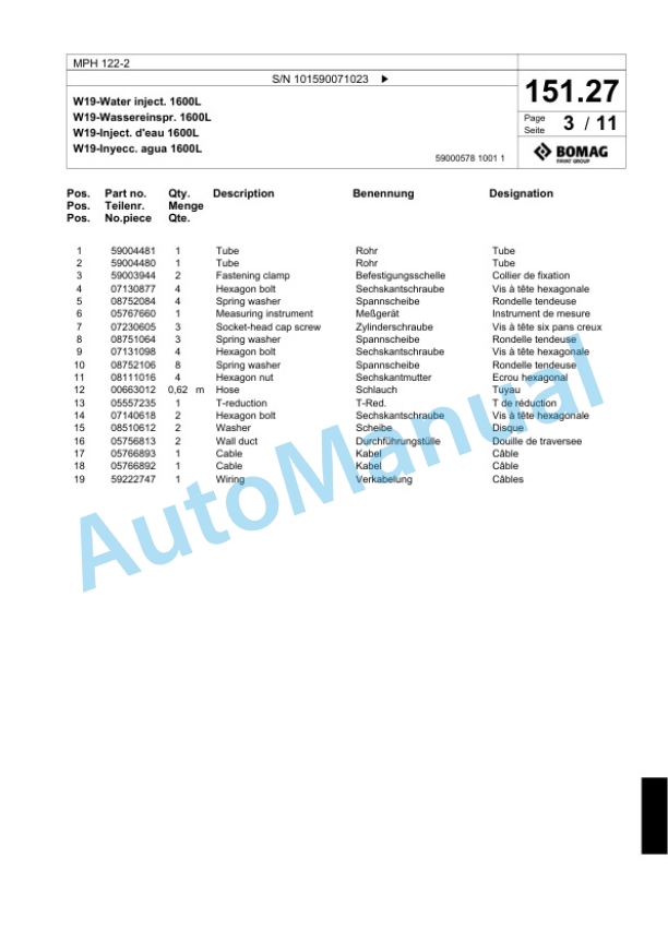 Bomag MPH 122-2 Soil Stabilizer - Asphalt Recycler Spare Parts Catalogue 00818911 4 Bomag MPH 122-2 Soil Stabilizer - Asphalt Recycler Spare Parts Catalogue 00818911-4