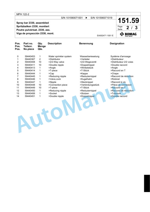 Bomag MPH 122-2 Soil Stabilizer - Asphalt Recycler Spare Parts Catalogue 00818911 5 Bomag MPH 122-2 Soil Stabilizer - Asphalt Recycler Spare Parts Catalogue 00818911-5