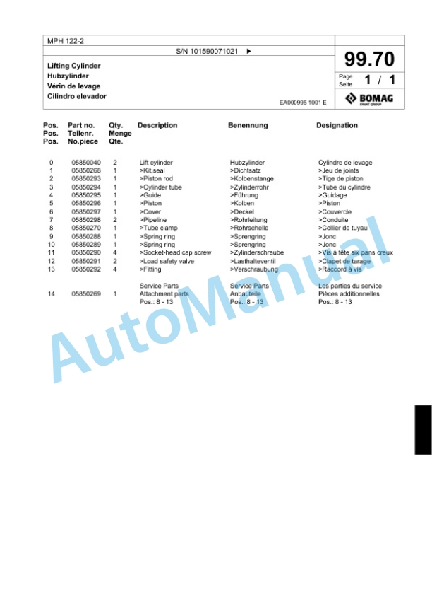 Bomag MPH 122-2 Soil Stabilizer - Asphalt Recycler Spare Parts Catalogue 00824987 4 Bomag MPH 122-2 Soil Stabilizer - Asphalt Recycler Spare Parts Catalogue 00824987-4
