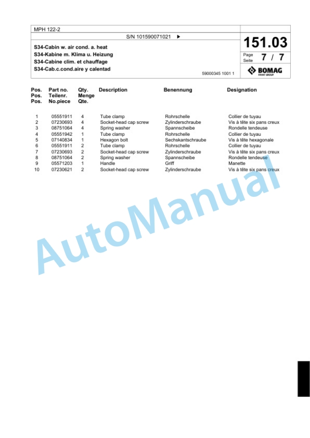 Bomag MPH 122-2 Soil Stabilizer - Asphalt Recycler Spare Parts Catalogue 00824987 5 Bomag MPH 122-2 Soil Stabilizer - Asphalt Recycler Spare Parts Catalogue 00824987-5