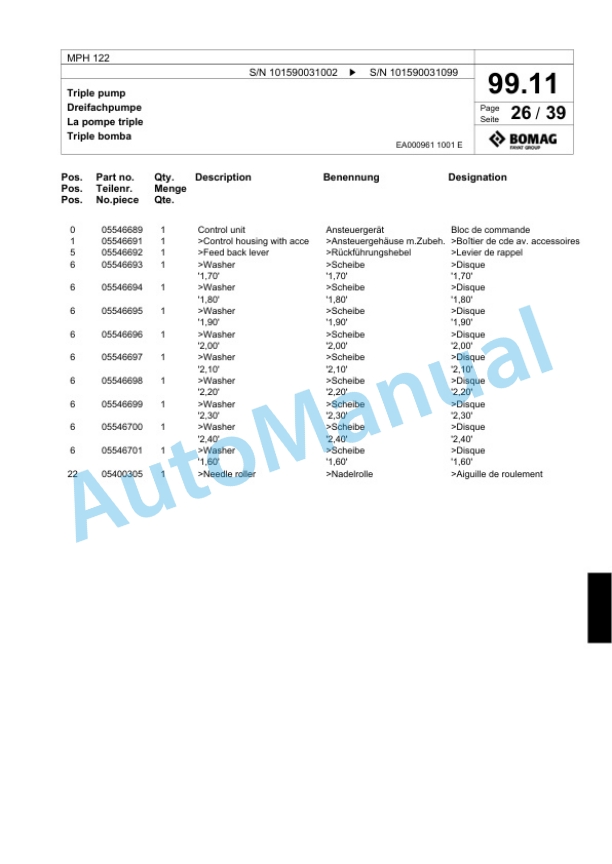 Bomag MPH 122 Soil Stabilizer - Asphalt Recycler Spare Parts Catalogue 00817595 3 Bomag MPH 122 Soil Stabilizer - Asphalt Recycler Spare Parts Catalogue 00817595-3