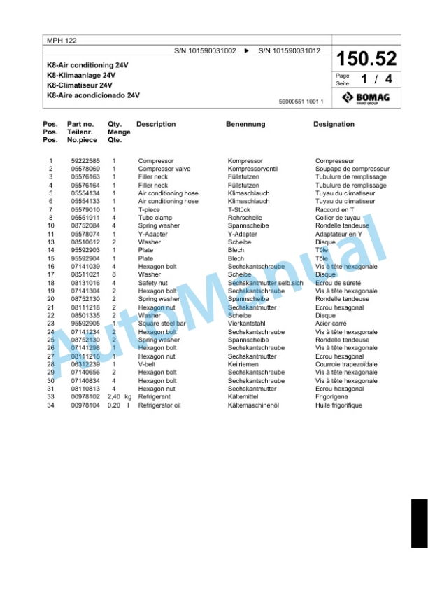 Bomag MPH 122 Soil Stabilizer - Asphalt Recycler Spare Parts Catalogue 00817595 5 Bomag MPH 122 Soil Stabilizer - Asphalt Recycler Spare Parts Catalogue 00817595-5