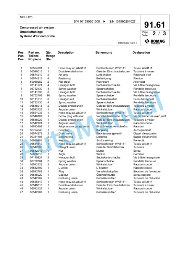Bomag MPH 125 Soil Stabilizer - Asphalt Recycler Spare Parts Catalogue 00818273 2 Bomag MPH 125 Soil Stabilizer - Asphalt Recycler Spare Parts Catalogue 00818273-2