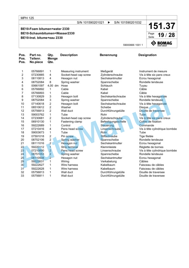 Bomag MPH 125 Soil Stabilizer - Asphalt Recycler Spare Parts Catalogue 00818273 5 Bomag MPH 125 Soil Stabilizer - Asphalt Recycler Spare Parts Catalogue 00818273-5
