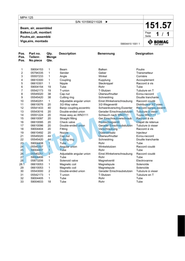 Bomag MPH 125 Soil Stabilizer - Asphalt Recycler Spare Parts Catalogue 00818681 5 Bomag MPH 125 Soil Stabilizer - Asphalt Recycler Spare Parts Catalogue 00818681-5