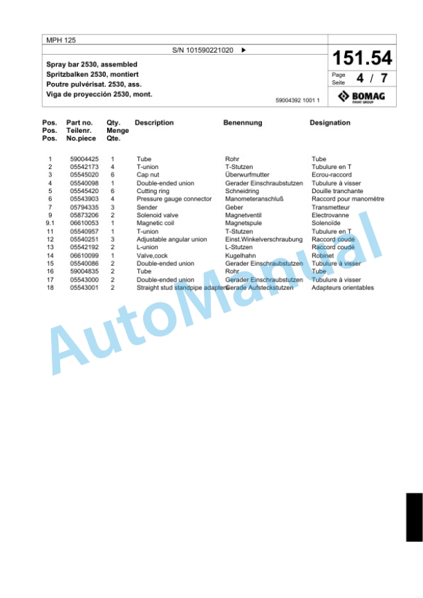 Bomag MPH 125 Soil Stabilizer - Asphalt Recycler Spare Parts Catalogue 00818909 5 Bomag MPH 125 Soil Stabilizer - Asphalt Recycler Spare Parts Catalogue 00818909-5
