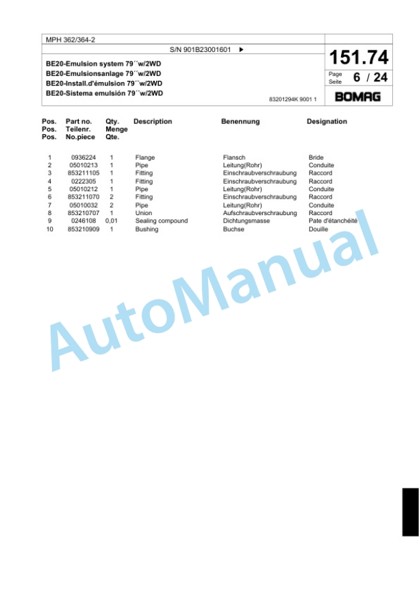 Bomag MPH 362-364-2 Soil Stabilizer - Asphalt Recycler Spare Parts Catalogue 00817961 4 Bomag MPH 362-364-2 Soil Stabilizer - Asphalt Recycler Spare Parts Catalogue 00817961-4