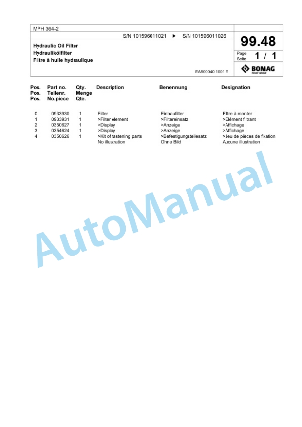 Bomag MPH 364-2 Soil Stabilizer - Asphalt Recycler Spare Parts Catalogue 00824973 3 Bomag MPH 364-2 Soil Stabilizer - Asphalt Recycler Spare Parts Catalogue 00824973-3