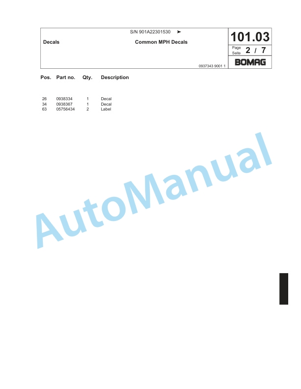 Bomag MPH 454 Soil Stabilizer - Asphalt Recycler Spare Parts Catalogue 00817885 5 Bomag MPH 454 Soil Stabilizer - Asphalt Recycler Spare Parts Catalogue 00817885-5