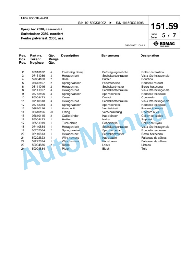 Bomag MPH 600 3B-4i-PB Soil Stabilizer - Asphalt Recycler Spare Parts Catalogue 00824645 2 Bomag MPH 600 3B-4i-PB Soil Stabilizer - Asphalt Recycler Spare Parts Catalogue 00824645-2