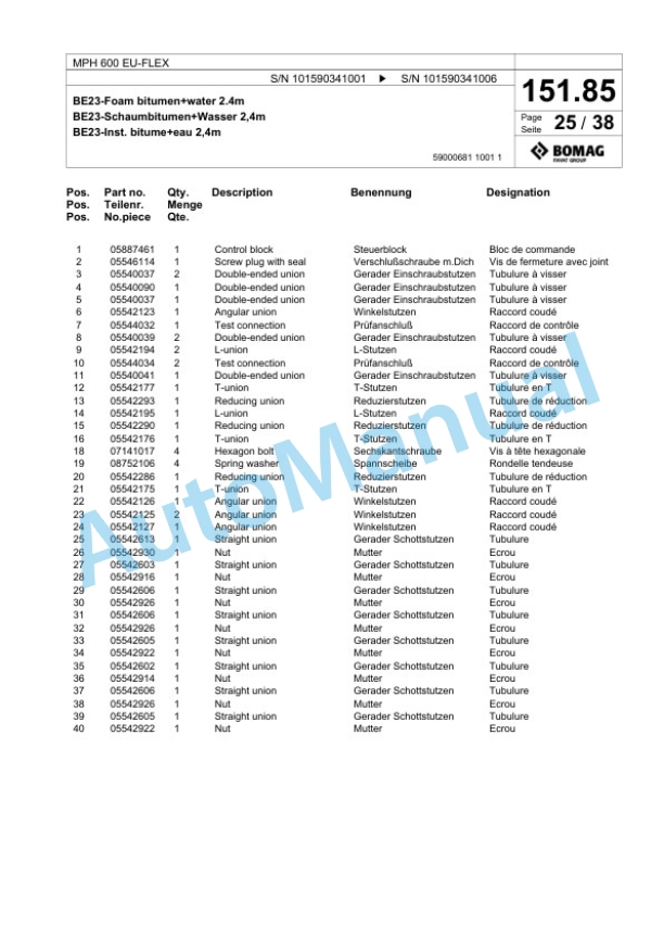 Bomag MPH 600 EU-FLEX Soil Stabilizer - Asphalt Recycler Spare Parts Catalogue 00824751 3 Bomag MPH 600 EU-FLEX Soil Stabilizer - Asphalt Recycler Spare Parts Catalogue 00824751-3