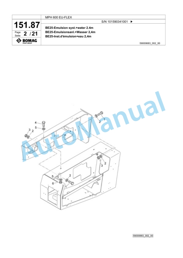 Bomag MPH 600 EU-FLEX Soil Stabilizer - Asphalt Recycler Spare Parts Catalogue 00824751 4 Bomag MPH 600 EU-FLEX Soil Stabilizer - Asphalt Recycler Spare Parts Catalogue 00824751-4