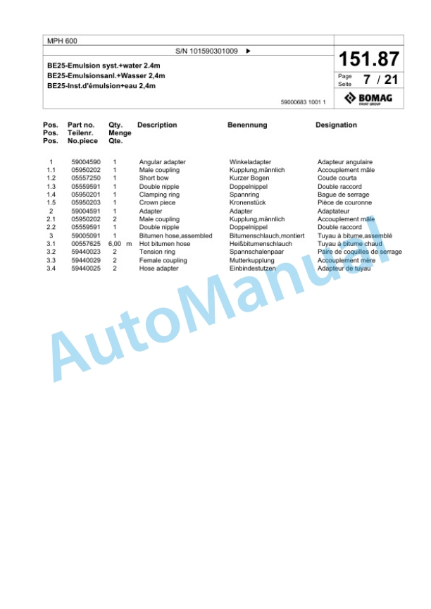 Bomag MPH 600 Soil Stabilizer - Asphalt Recycler Spare Parts Catalogue 00824097 5 Bomag MPH 600 Soil Stabilizer - Asphalt Recycler Spare Parts Catalogue 00824097-5
