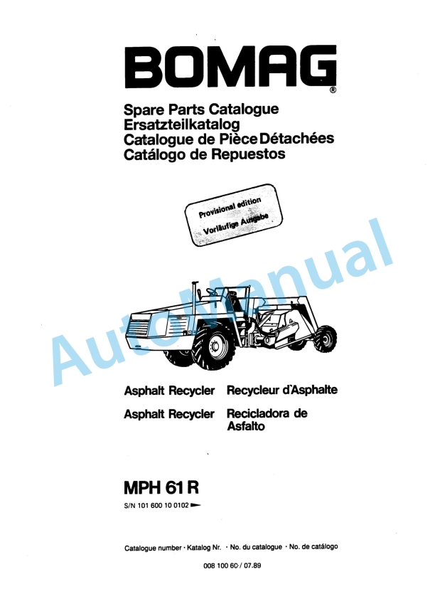 Bomag MPH 61 R Asphalt Recycler Spare Parts Catalogue 00810060