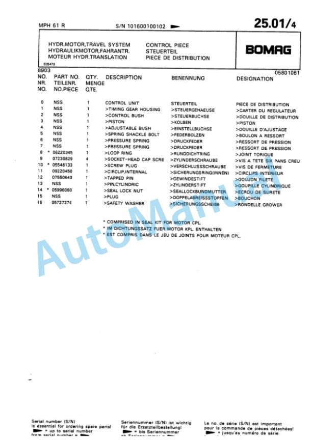 Bomag MPH 61 R Asphalt Recycler Spare Parts Catalogue 00810060 2 Bomag MPH 61 R Asphalt Recycler Spare Parts Catalogue 00810060-2