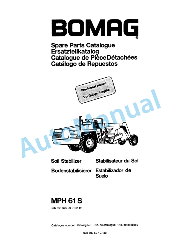 Bomag MPH 61 S Soil Stabilizer Spare Parts Catalogue 00810059